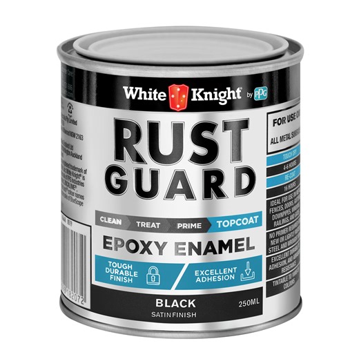 White Knight 250ml Black Satin Rust Guard Epoxy Enamel Paint