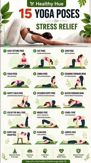 15 Best Yoga Poses for Stress Relief | Reduce Anxiety Naturally 🧘‍♀️ | Healthy Hue