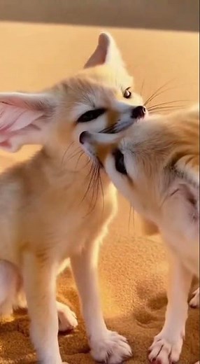 Baby Fennec Foxes Playing in the Desert Wind.#fennecfox, #babyanimals, #cuteanimals
