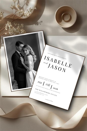Christian Wedding Invitation Template, Elegant Minimalist Photo Invite (canva Editable, Printable Digital Download) - Etsy