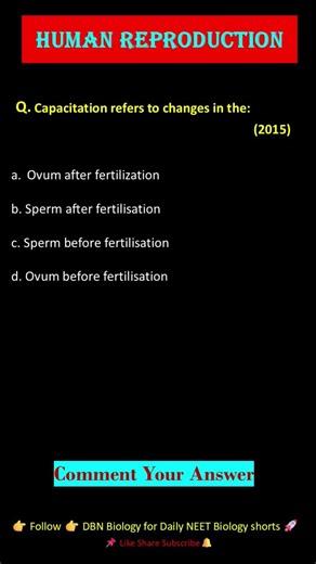 PYQ || HUMAN REPRODUCTION || #neet #NEET2026#NEETBiology#BiologyShorts#MedicalAspirants#BiologyMCQs