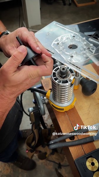 How to center guide bushings with and without a centering cone. Centering your routers base plate is the first step of installing bushings. It's critical for getting an even offset all the way around the bit. Need bushings or the 3x3 Custom Trim Router Jig? Check them out in our store. #BeatAroundTheBushing #guidebushings #router #woodworking #woodworkingtools #katzmosestools #kmtools