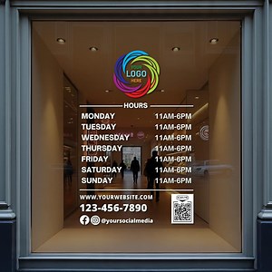 Shop Hours Decal - Window Decals - Storefront Hours Decal With Color Logo - Sign for Glass Door - QR Code Hours Sign- Open and Close Sign - Etsy