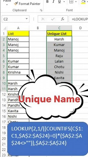Extract Unique Names from a List in Excel Automatically#excel
