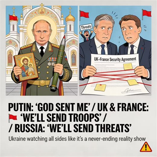 chart skool on Instagram: ""Putin calls it God's will, UK & France send troops, Russia sends threats 😂 Who's scripting this geopolitical soap opera? Ukraine's just vibing in the chaos! #UkraineCrisis #RussiaThreats #UKFranceDeal (see the generated image above)"Viral Hashtags #Geopolitics #Putin Starmer Macron NATO WorldNews BreakingNews WarMemes ViralReels NewsMeme StockMarketVibes"