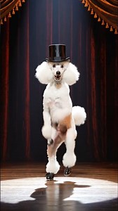Make my dog tap dance on stage wearing black tap shoes and a top hat.