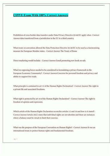 CIPPE Exam With 100 Correct Answers 2024/2025