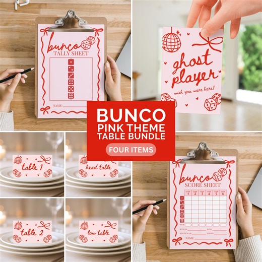 Cute Bunco Score Cards Tally Sheet Printable Pink and Red Bunco Party Decor Ladies Girls Game Night Digital Download Set Table Number Cards - Etsy