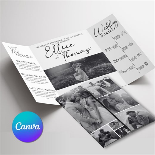 Photo Gatefold Wedding Invitation Template, Folded Wedding Trifold Invitation, Photo Booth Strip Folded Invitation, Canva Editable Template - Etsy