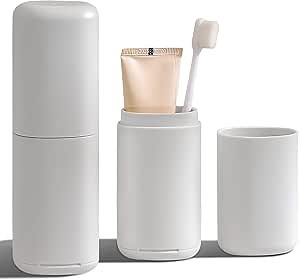 Portable Travel Toothbrush Case with Gargle Cup - Hard Shell Toothbrush Holder & Toothpaste Container, Detachable Bottom for Easy Cleaning, Matte BPA-Free Organizer for Business Trip, Camping, Gym