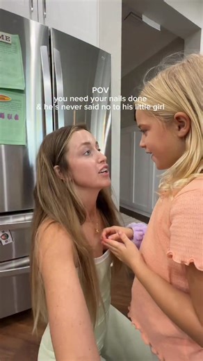 Ashley Hartig | Sending in back up to request time off from chore day to get our nails done😂🤪 he can’t say no to her💗 #nails #momanddaughtergoals #pov | Instagram