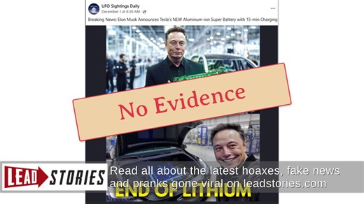 Fact Check: Elon Musk Did NOT Announce New Aluminum Battery In December 2024 | Lead Stories