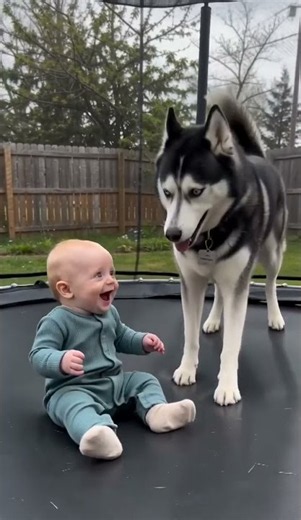 Husky and Baby Bounce Time 😂 Sheldon Joins Leonard Outside