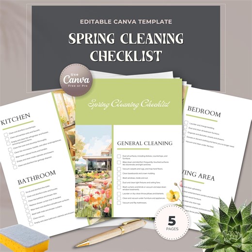 Spring Cleaning Checklist Editable Canva Template | Home Deep Cleaning Planner | Room by Room Cleaning Guide - Etsy Australia