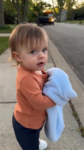 He Brought a Blanket for His Tired Sissy 🥹💙 He saw the school bus coming and brought Sissy her favorite blanket… just in case she was tired. 🥹🚌💙 #SiblingLove #SchoolBus #ToddlerLove #BigSister #LittleBrother