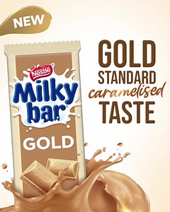 Fall in love with new MILKYBAR GOLD – deliciously smooth golden white choc with a creamy caramelised taste that is as good as gold! | Milkybar