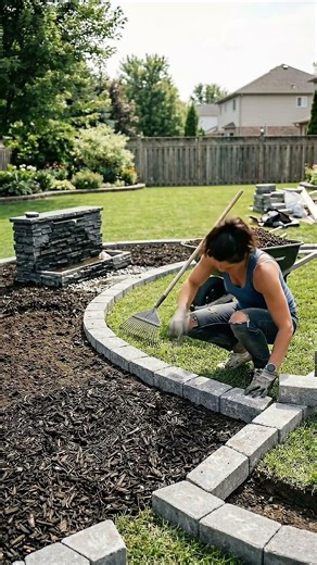 DIY Backyard Makeover: Curved Paver Garden Bed & Water Feature Transformation