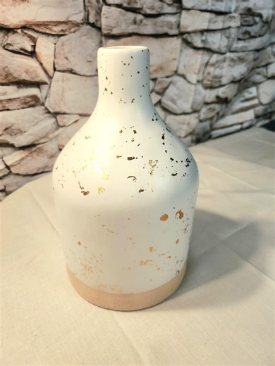 White Gold Speckled Stoneware Jug Vase - Etsy
