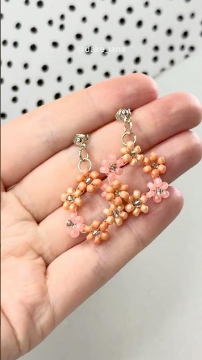 Orange Beaded Flower Hoop Earrings – Handmade Floral Jewelry #beads #earrings