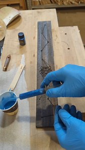 Blue epoxy inlay Using the beautiful Mica powder from @starbondadhesives . . . #odguitars #guitars #luthier #guitarists #custommade #epoxy #epoxyart #mica #starbondadhesives #blue #inlay #woodcrafts #art #asmr #artist | OD Guitars