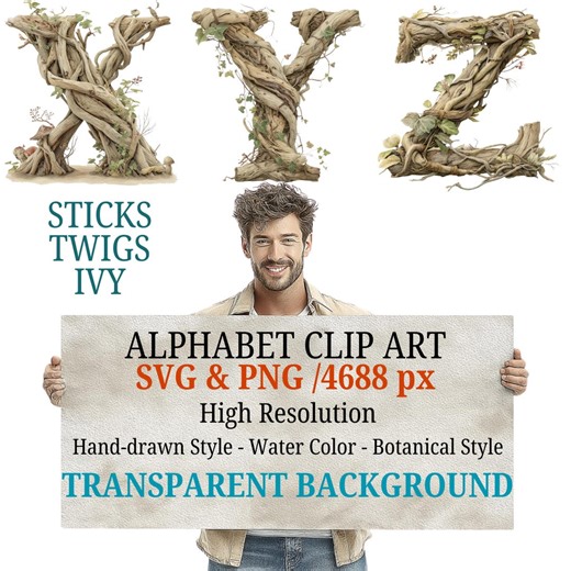 Sticks, Twigs and Ivy – Nature Alphabet SVG & PNG Set - Transparent Background - Etsy Canada