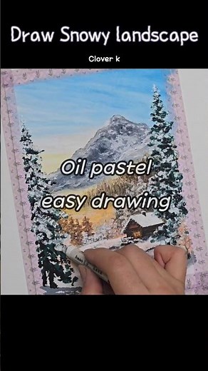 Oil pastel drawing 눈 내리는 겨울풍경화 (with 나무 그리는 방법)