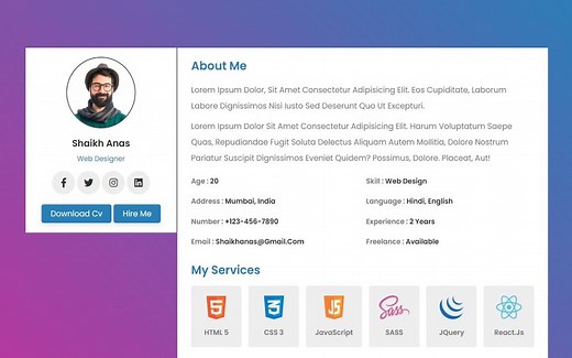 【代码】仅使用HTML和CSS制作个人简历
