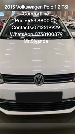 2015 Volkswagen Polo 1 2 TSI Comfortline Price:R59 8800.00 Contacts:0712519929 WhatsApp:0738100879 Body Type:Hatchback Fuel type:Petrol Transmission:Manual Kilometers:(149 000) Colour:White Start and go Spare: Key Accident:Free Service History:Full #pietermaritzburg #LIMPOPO #RUSTENBURG #KZN