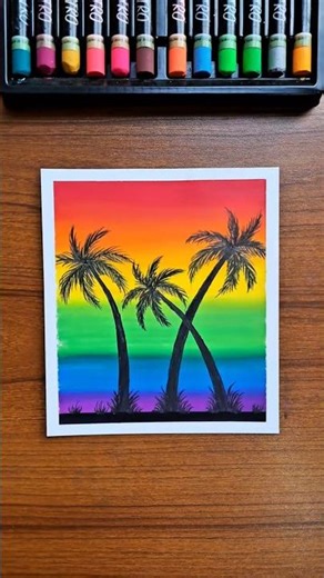 🌈 Easy Tainbow Tree's Scenery Drawing | Oil Pastel Art #art #rainbow #trees #scenery #oilpastel