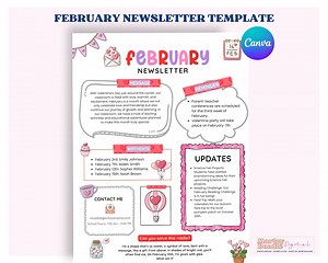 Valentine's February Newsletter Template: School, Teacher, PTO (canva Editable) - Etsy