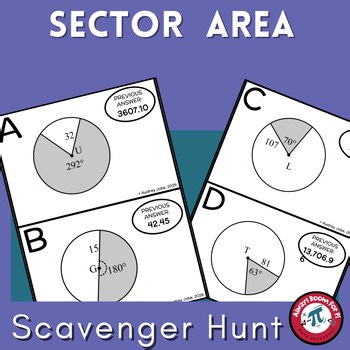 Area of a Sector Scavenger Hunt Activity Geometry Circles 12 Problems