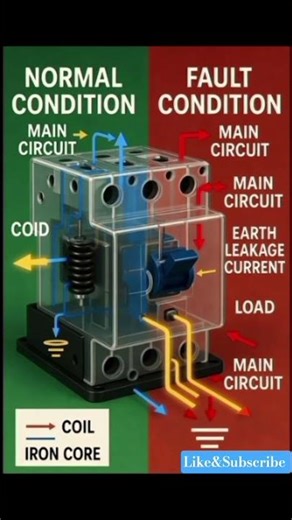 ​⚡ How ELCB Works? Normal vs Fault Condition! #shorts#ELCB #CircuitBreaker #SafetyFirst #HomeSafety