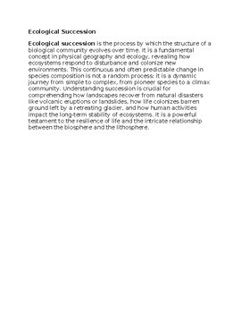 Ecological Succession Physical Geography Worksheet Sub-Plan Classwork - Homework