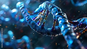 Experience the mesmerizing world of DNA through a vivid 3D animated render, depicting microscopic intricacies with scientific precision