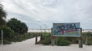 Siesta Beach, Sarasota, Florida, USA: Siesta Key Beach Tourism Welcome Sign, one of the most famous beaches around USA, popular sign is describing the popularity and number 1 ranking Siesta Key Beach