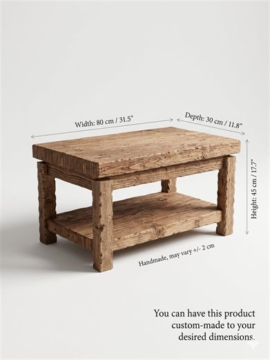 Solid Wood Coffee Table With Shelf, Rustic Natural Dye Console, 80x30 Cm - Etsy
