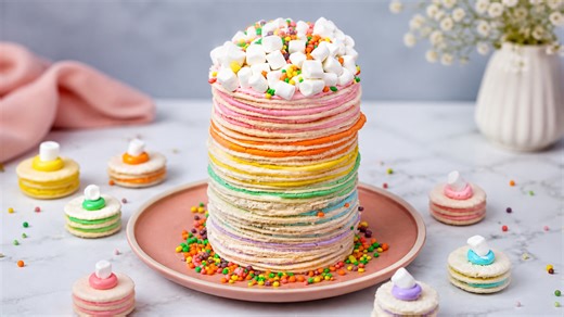 How to make rainbow crepe cake with marshmallows