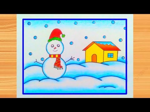 How to Draw Winter Season Scenery / Easy Winter Drawing Step by Step / How to Draw Snowfall Drawing