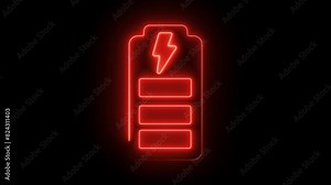 Battery Charge Neon Sign - Glowing Battery Icon - Neon Battery Symbol, Battery charge neon sign glowing battery icon. Glowing neon battery icon. power and electricity accumulator battery. Stock Video
