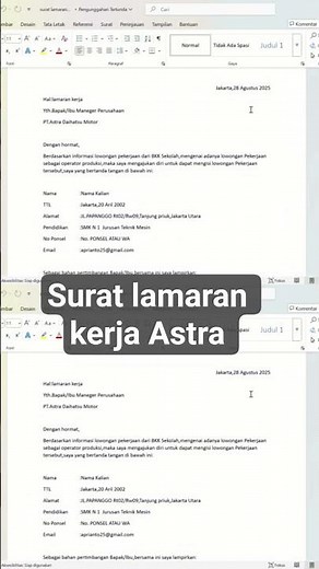 Surat lamaran kerja -Astra -Operator Produksi#kulipabrik
