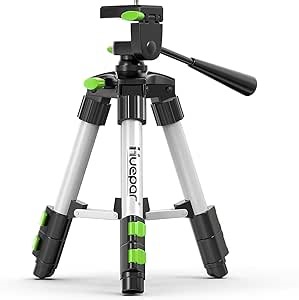 Huepar TPD05 19.7" Lightweight Aluminum Tripod-Mini Portable Adjustable Tripod for Laser Level and Camera, with 3-Way Flexible Pan Head and Bubble Level, Quick Release Plate with 1/4"-20 Screw Mount
