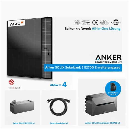 Anker SOLIX Solarbank 3 E2700 Pro Set 5.37kWh 4x465W Aiko Glas-Glas Vollschwarz