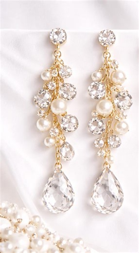 Wedding Crystal & Pearl Chandelier Earrings, Bridal Teardrop Earrings, Luxury Gold Statement Earrings for Bride - Etsy