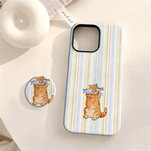 Pastel Stripe Cat & Fish Phone Case - Retro Cute,funny Creativity,iphone 17 16 15 14 13 12 Plus Pro Max,samsung S25 S24 S23 S22 Plus Ultra - Etsy