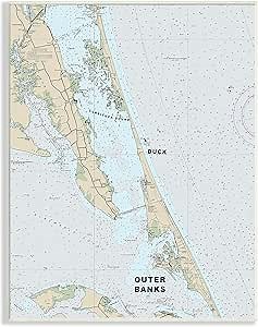 Stupell Industries Outer Banks North Carolina Cartography Nautical Map, Designed by Daphne Polselli Wall Plaque, Grey
