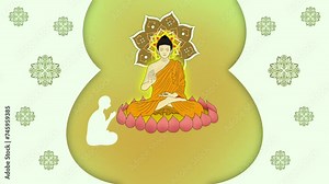 Lord of Buddha sermon to five ascetics and was enlighten become first monk of Buddhism, silhouette design, The Buddha preached His first sermon to the five monks, buddha delivering teachings