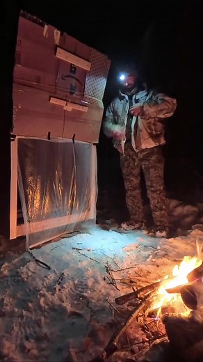 Winter Camping in a Cardboard Box Shelter Experience