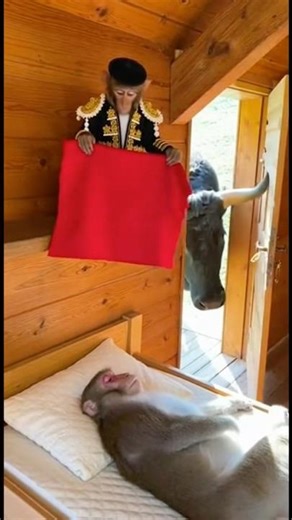 Baby Monkey is a Natural-born Matador! #matador #mexico #monkey #funny #prank #monkeyvideo #shorts