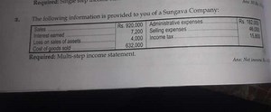 Prepare a multi-step income statement for Sungava Company using... | Filo