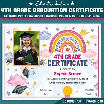 4th Grade Completion Certificate, Fourth Grade Graduation End of Year Awards